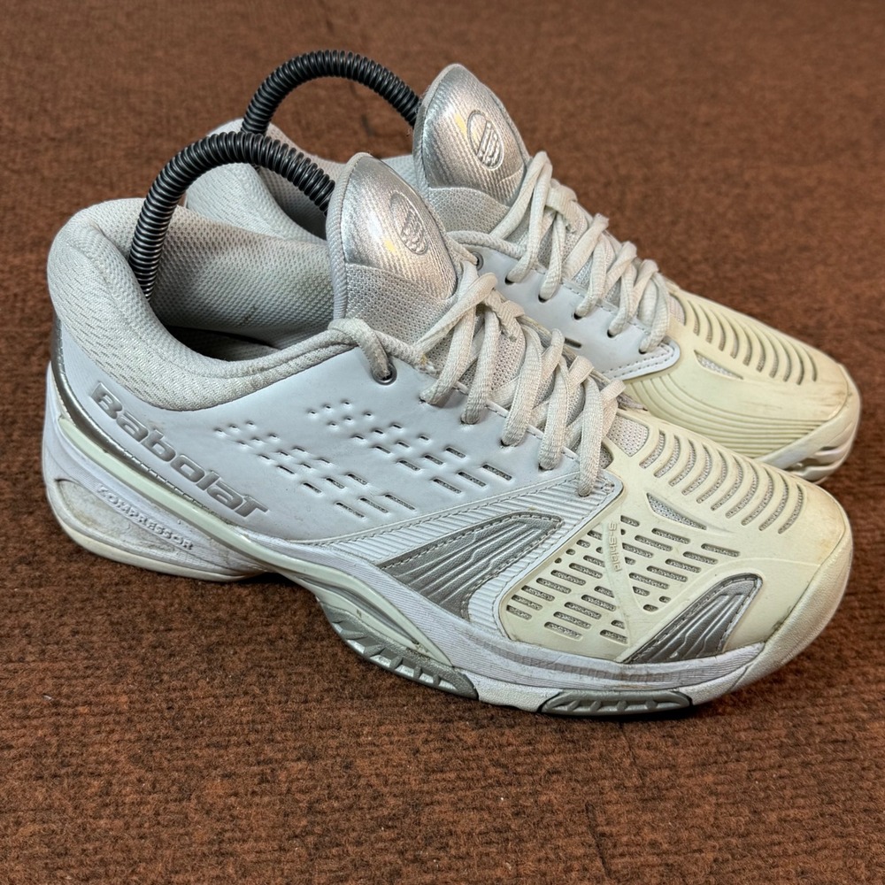 Babolat Propulse 4 Womens Tennis Shoes White Silver Court Sneakers 7.5 31S1207